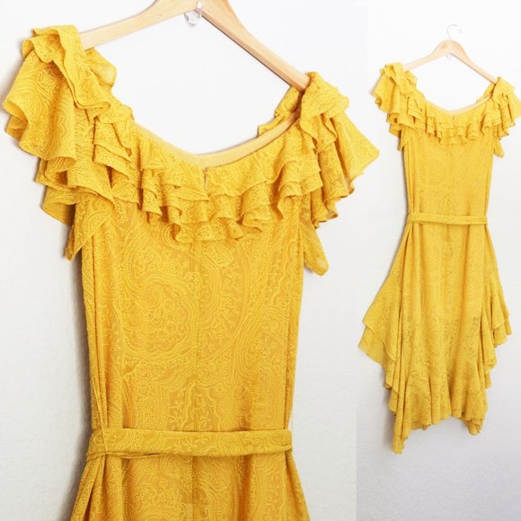 Marissa Webb 100% Silk Sofia Embroidered Ruffle Midi Dress L Saffron Yellow $798 - Picture 10 of 16